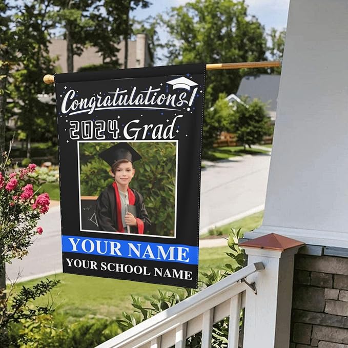 Personalized Graduation Garden Flag With Photo Name Custom Class Of 2025 Double-Sided Banner Congratulation Grad Yard Sign Outdoor Flags For Party Ceremony (Custom Graduation Flag, 28x40(in))
