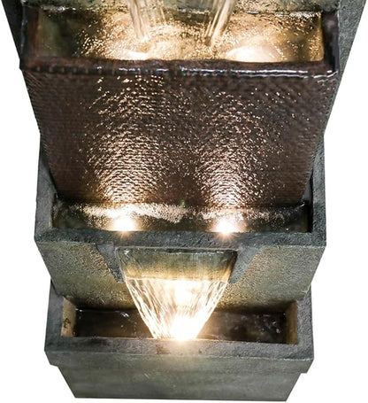 39.3" Outdoor Garden Water Fountain - Outdoor/Indoor Waterfall Floor-Standing Fountains with LED Lights for Yard, Floor Patio, Backyard and Home Art Deco