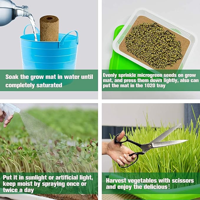 Halatool 5 PCS Jute Plant Hemp Fiber Grow Mat for Microgreens 10" X 20" Hydroponic Grow Pads Sprouting Kit for 1020 Growing Trays Indoor for Microgreens Wheatgrass Sprouts Organic Production