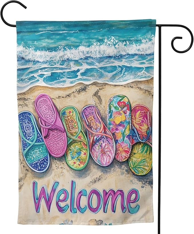 Flip Flops Beach Garden Flag Vertical Double Sided Outdoor Yard Flags 12.5x18 Inch Burlap Banners Vertical Double Sided for Outdoor Decor Lawn
