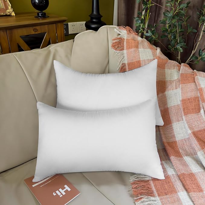 12 x 20 Outdoor Pillow Insert Pack of 4 Small Lumbar Throw Pillow Inserts Waterproof Patio Furniture Pillows Decorative Porch Couch Pillows Premium White Rectangle Sofa Cushion Sham Stuffer