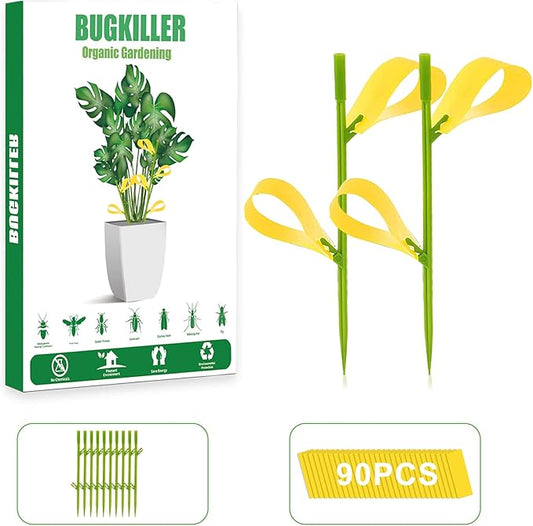 90PCS Yellow Sticky Traps for Indoors/Outdoor Gnat Traps for Plants Fungus Gnats Sticky Traps for Whiteflies Mosquitoes Fruitflies Thrips Aphids... Stake Holders Included Dual-Sided