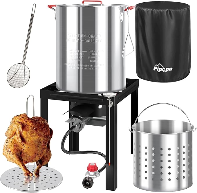 36QT Outdoor Fryer | Turkey Deep Fryer | Seafood Boil Pot | Cover & Skimmer Included | 50,000BTU Propane Burner | Aluminum Deep Fryer Pot with Basket | Crab, Seafood & Crawfish Boiler