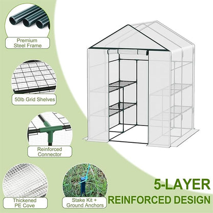 Walk-in Greenhouse for Outdoor, 57 x 29 x 77'' Walk in Plant Greenhouses with Durable UV-Resistant Cover, Reinforced Green House with 3 Tiers Stands Heavy Duty for Patio, Backyard and Porch