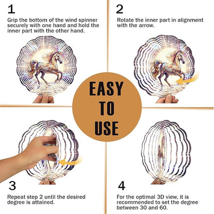 Horse Wind Spinner, 3D Hanging Stainless Steel Garden Spinner, Wind Spinner Hanging for Outdoor & Indoor Décor, Unique Gifts for Yard Garden Decoration or Patio Décor (Horse)