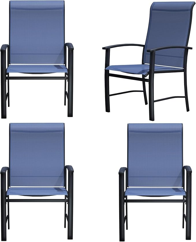 Outdoor Dining Chairs Set of 4, Stackable Patio Chairs with Metal Frame & Textilene Fabric, Perfect for Patio Garden Deck, Blue