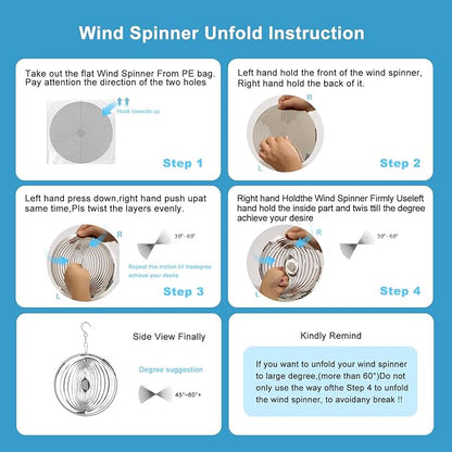 Hanging Wind Spinner Outdoor Metal Decorations, Silver Wind Spinners for Yard and Garden,3D Mirror Stainless Steel Wind Sculptur Chime Indoor Outdoor Garden Decoration Worth Gift （Round）