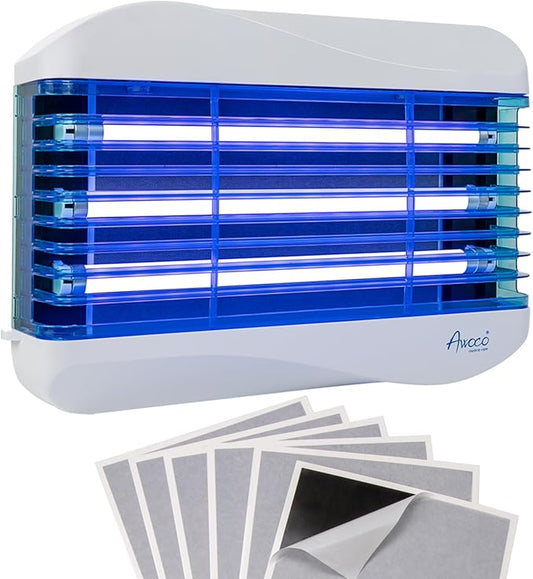 Awoco LED 15W 100V-240V Wall Mount Sticky Fly Trap Lamp with 3 LED UV Lights for Capturing Flies, Mosquitoes, Moths and Flying Insects (Fly Trap + 6 Glue Boards)…