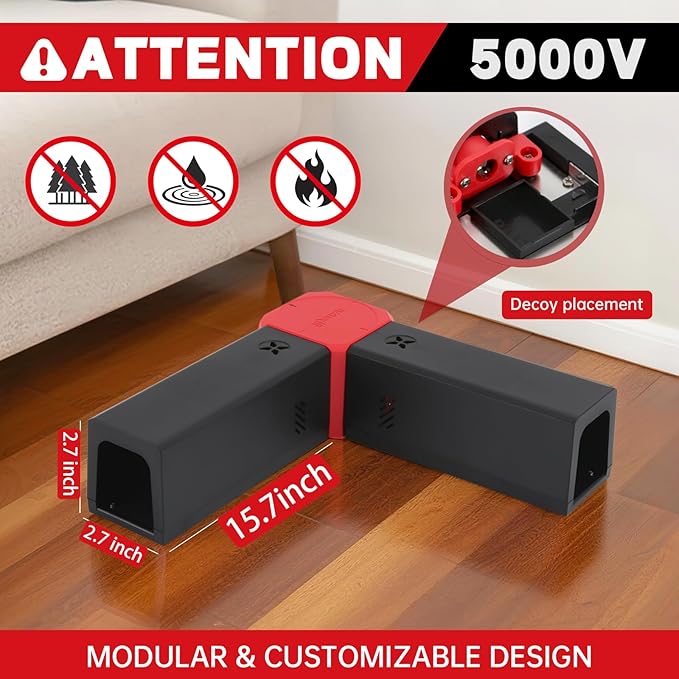 Electric Mouse Trap - Powerful Electronic Rat Trap Zapper for Indoor & Outdoor Use, Rat Traps with Dual-Channel,Reusable Automatic Rodent Killer with Smart Sensor for Mice and Rats
