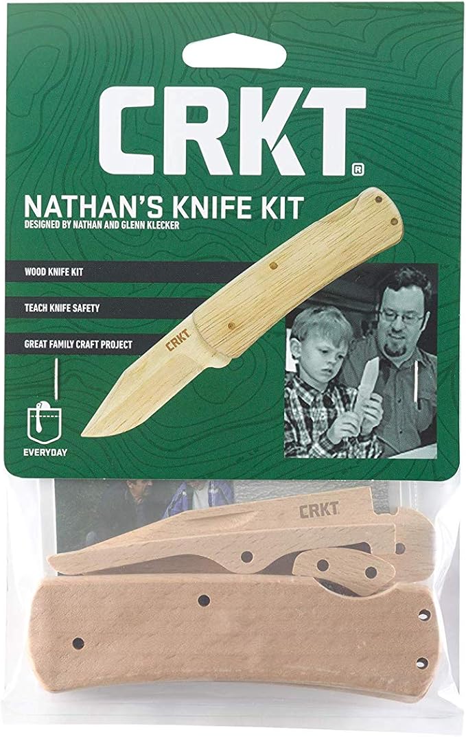 CRKT Nathan's Knife Kit: Wooden Pocket Knife, Drop Point Blade Design with Working Lock Back, Craft Project, Great for Kids 1032, Black