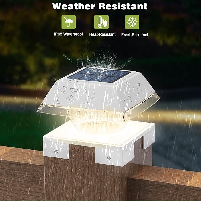 INDARUN Post Lights Solar Powered, Fence Deck Post Solar Lights Fit 4x4 5x5 6x6 Wood Posts/Vinyl 4x4 Post Caps, Outdoor Post Lights with 2 Colors Modes, 120Lumen, for Patio/Porch/Backyard Decor