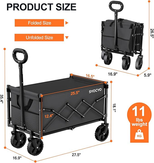 Collapsible Wagon Cart 220lbs Beach Foldable Wagon Lightweight & Portable Folding Utility Grocery Shopping Carts with Wheels for Shopping Sports Garden Camping Grey