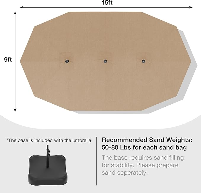 Joyside 15FT Large Patio Umbrella with Base Included, Outdoor Double Sided Umbrella, Rectangle Umbrella with Crank Handle, 12 Sturdy Ribs for Deck, Porch and Pool