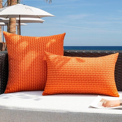 Kevin Textile Fall Outdoor Waterproof Throw Pillow Covers Pack of 2 Farmhouse Decorative Cushion Covers for Garden Patio Tent Balcony Bench Couch Sofa 20x20 Inch, Orange