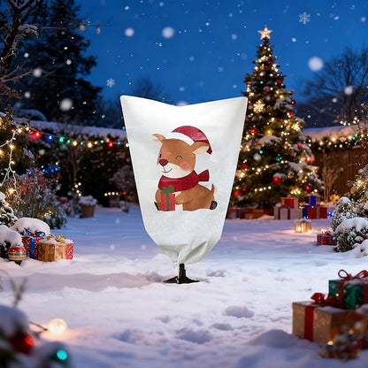 2-Pack Plant Covers Freeze Protection, 31" W x 47" L Thick Frost Cloth with Christmas Element, Tree Wrap for Winter with Zipper Drawstring Protect Your Plants