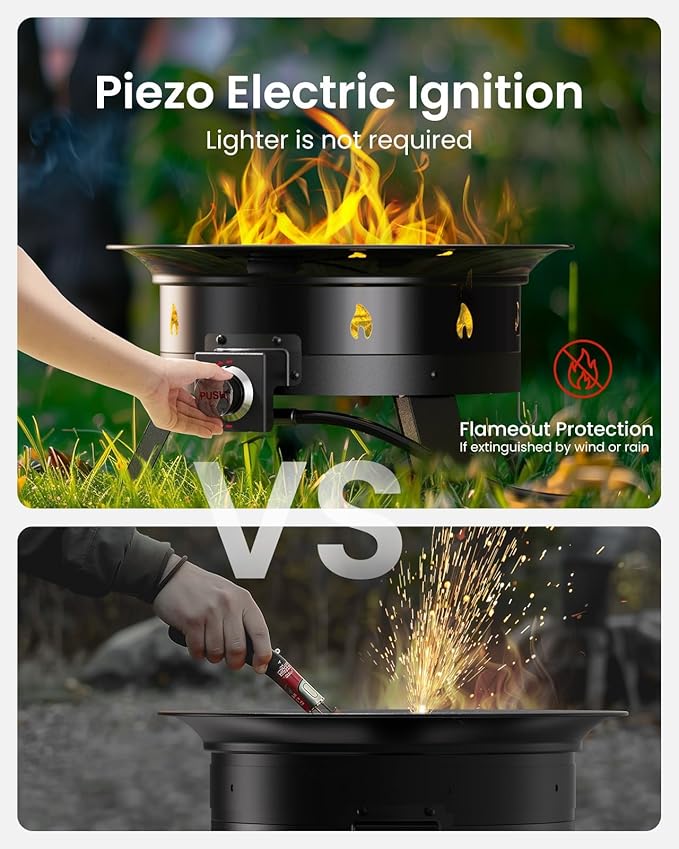 Ciays 21 Inch Propane Fire Pit with Grill Grate, Folding Legs, CSA Certified, 58,000 BTU, Black, Metal, Round, Compatible with Propane