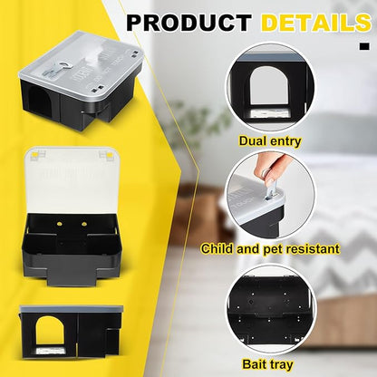 Qualirey 4 Pcs Rat Bait Station 8.86 x 7.28 x 3.62 Inches Rat Traps with Openable Lid, Blocks Boxes with Keys for Big Mouse, Keeps Children and Pets Safe Indoor & Outdoor, Bait Not Included (Clear)