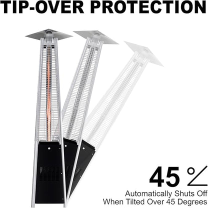 Kingdura 48,000 BTU Pyramid Patio Heater with Cover & Wheels, Outdoor Patio Heaters for Outdoor Use, Triple Safety Protection, 87" Quartz Glass Tube Propane Heater for Deck Backyard Commercial Balcony