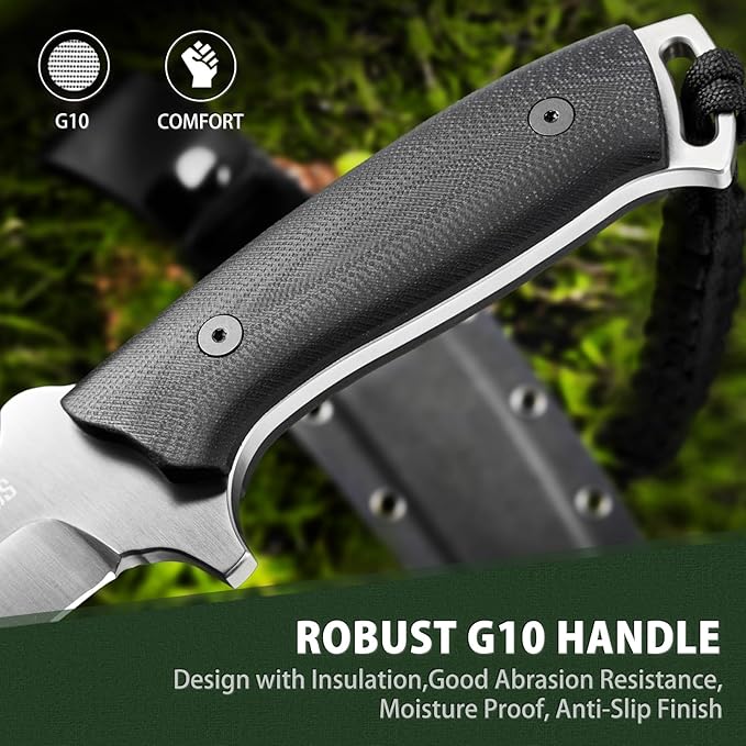 NedFoss Kukri Survival Knife with Sheath, 6" Full Tang Fixed Blade Hunting Knife with G10 Handle for Outdoor, Camping and Survival, Camping Gifts for Men
