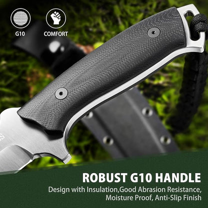 NedFoss Kukri Knife, Full Tang Hunting Knife with Sheath, 6" AUS-8 Steel Fixed Blade, 0.23" Thickness, G10 Handle, Heavy Duty Survival Knife Camping Gifts for Men Women
