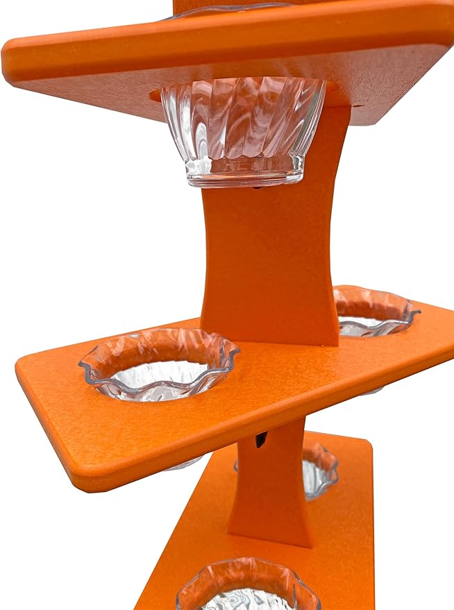 DutchCrafters Plastic Poly Double Platform Hanging Oriole Bird Feeder with Fruit Slice Holders & Nectar Cups, Jelly Bird Feeders for Outside - Amish Made in USA (Triple, Bright Orange)