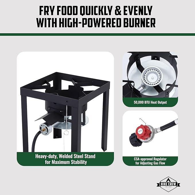 Hike Crew Outdoor Turkey Fryer Kit - Complete Kit for Steaming, Boiling & Frying with 30Qt Boiler Pot, 10Qt Fryer Pot, Fry Baskets, Stand, 2 Thermometers, Injector, Gloves, Storage Cover & More