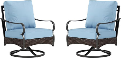 Swivel Patio Sofa Chairs - 2 PCS Outdoor Swivel Rocker Armchairs, Patio Seating with High Back Deep Seat for Porch Deck Balcony