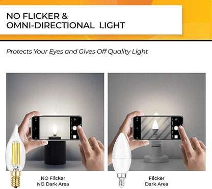 Hizashi Candelabra LED Light Bulbs, 90+ CRI, E12 LED Bulb Dimmable 40W, 5000K Daylight White 4W 450LM, CA10 Chandelier Light Bulbs, Flame Tip Candle Light Bulbs, UL Listed - 24 Pack