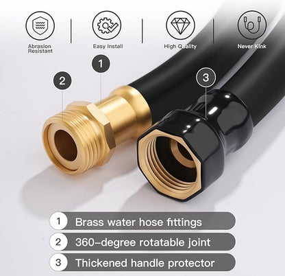 Garden Hose 5/8" x 25ft - Heavy Duty Rubber Water Hose 600 PSI Burst Pressure, No Kink & Durable Flexible Hose for Yard, Car Wash, Pets Black