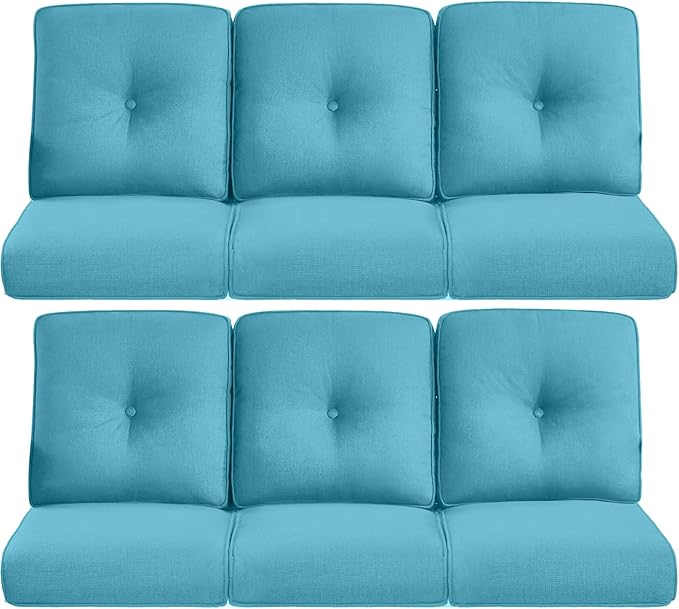 Pop 22x25/22x24 Outdoor Furniture Cushions Set of 6 - Comfortable Patio Chair Cushion for Rattan Wicker Dining Rocking Swivel Chairs Loveseat Couch L-Shape Sectional Sofa - Turquoise/Button