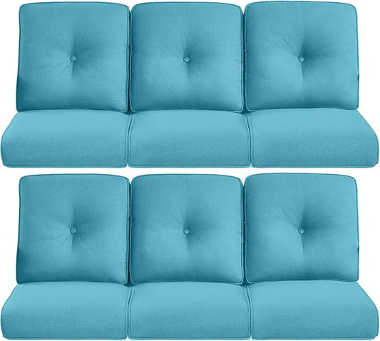 Pop 22x25/22x24 Outdoor Furniture Cushions Set of 6 - Comfortable Patio Chair Cushion for Rattan Wicker Dining Rocking Swivel Chairs Loveseat Couch L-Shape Sectional Sofa - Turquoise/Button