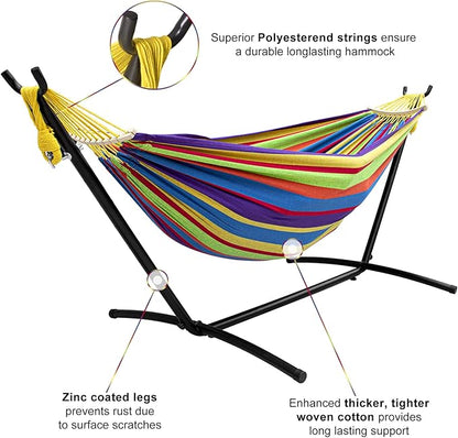 SZHLUX Double Hammocks with Stand for Outside 450lb Capacity Steel Stand, Premium Carry Bag Included and Two Anti Roll Balance Beam