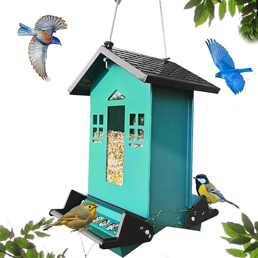 Squirrel Proof Bird Feeder for Outside, Bird Feeders for Outdoors Hanging 5 Lbs Seed, Wild Bird Feeder Large Capacity (Green)