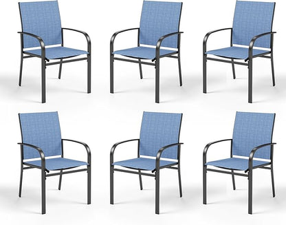 HERA'S HOUSE Outdoor Dining Chairs Set of 6, 36" Textilene Fabric Patio Chairs with Wrought Iron Metal Frame Support 350lbs for Lawn Garden Backyard Deck, Blue