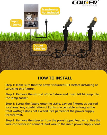 COLOER Mini Size Die-cast Brass Landscape SpotLights Outdoor, 2.5W 12Volt AC/DC Low LED Voltage Spot Light, IP65 Waterproof Light Houses Decorations for Yard, Bronze,2700K Warm White(104B)