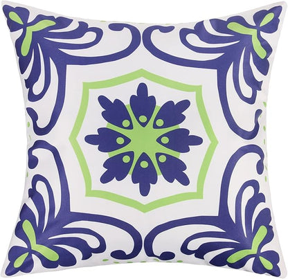 Pyonic Set of 4 Outdoor Pillow Covers 18x18 Waterproof Decorative Throw Pillow Covers Floral Printed Farmhouse Boho Pillowcase for Patio Funiture Garden Navy Blue