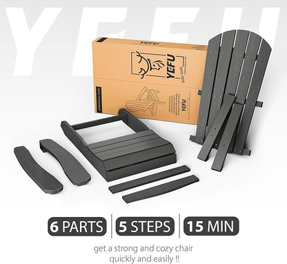 YEFU Adirondack Chair Plastic Weather Resistant, Patio Chairs 5 Steps Easy Installation, Looks Exactly Like Real Wood, Widely Used in Outdoor, Fire Pit, Outside, Garden, Campfire Chairs (Dark Grey)
