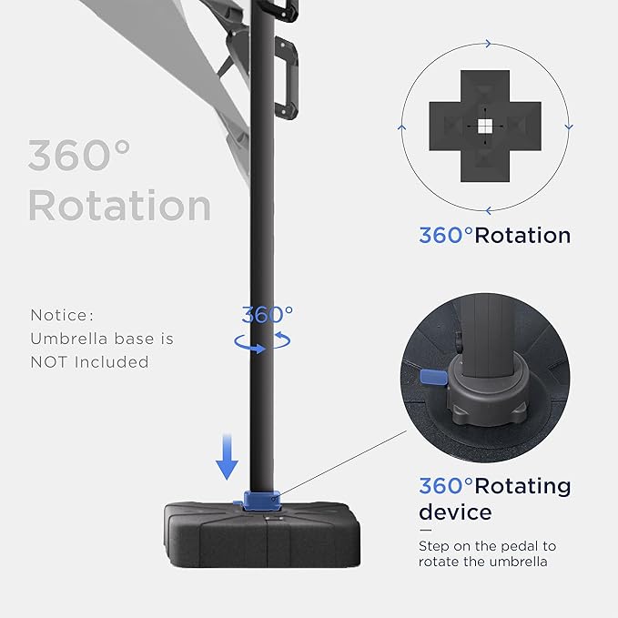 10x10 FT Cantilever Patio Umbrella with Led Lights Double Top Outdoor Square Heavy Duty Offset Umbrellas 360°Rotation Free-motion Track Tilt Windproof for Pool Deck Garden, Grey