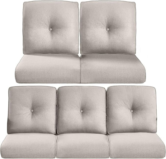 Pop 22x25/22x24 Outdoor Cushions for Patio 5 Piece Set - Set of 5 Water-Resistant Replacement Cushion for Wicker Dining Rocking Swivel Chairs Loveseat Couch Sectional Sofa - Beige/Button