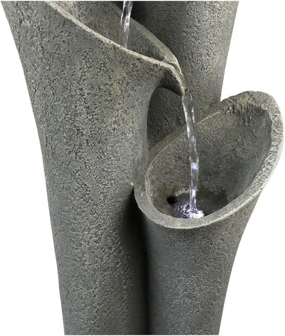4-Tier Faux Stone LED Floor Fountain, 33.5 Inch Waterfall Outdoor Fountain LED Illuminated Water Feature for Patio Garden