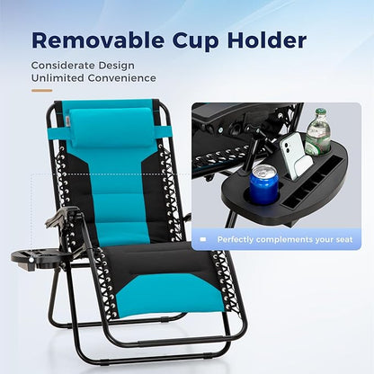 MAISON ARTS Oversized Padded Zero Gravity Chairs Set of 2, Folding Patio Lounge Chair, 28" Wide Seat Anti Gravity Recliners for Outdoor Lawn Camping Poolside Yard, Support 400lbs, Aqua
