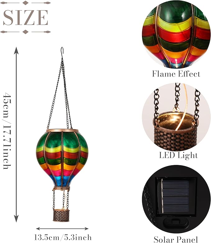 TERESA'S Collections Valentines Day Outdoor Decorations Hot Air Balloon Solar Lantern ,Hanging Flickering Flame Outdoor Lights for Garden Trees Yard, Colorful Lamp Decor for Mom Lovers