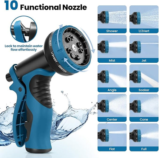 Garden Hose 40FT, Water Hose with 10 Function Nozzle, Garden Hose Metal with Leak-proof Connectors, Kink-Free & Ultra Flexible, Rust/Pet/Puncture Proof for Lawn, Yard, RV, Car Wash, 550PSI