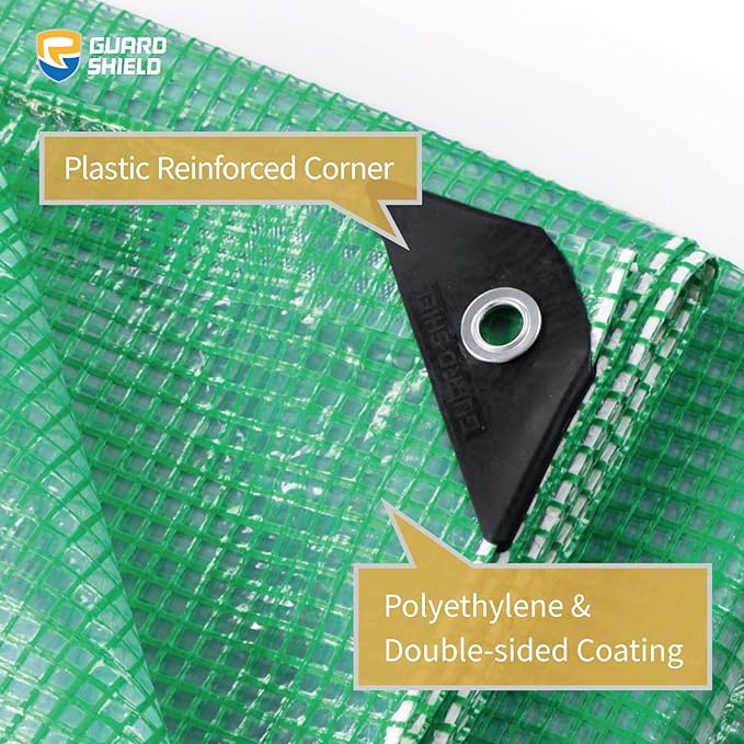 GUARD SHIELD Clear Green Tarp Heavy Duty 12x20 Feet Waterproof for Greenhouse Outdoor Garden Poly Cover UV Resistant 3x3 Weave 10mil (3-Pack)