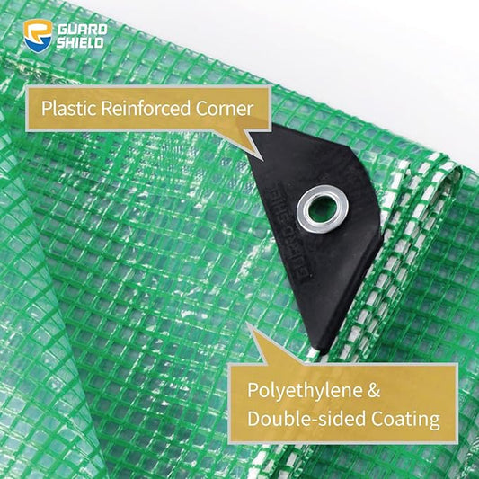 GUARD SHIELD Clear Green Tarp Heavy Duty 16x16 Feet Waterproof for Greenhouse Outdoor Garden Poly Cover UV Resistant 3x3 Weave 10mil (2-Pack)