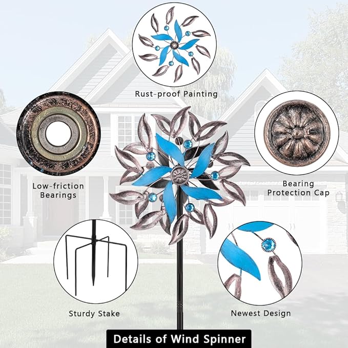 Stargarden Wind Spinners Outdoor, 13.4 Inch Metal Wind Spinner, Decorative Kinetic Pinwheels, Classic Double Windmill for Yard, Garden Decor