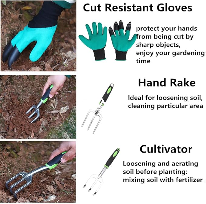 Garden Tool Set, 8 Pcs Heavy Duty Aluminum Rustproof Gardening Hand Tools，with Non-Slip Rubber Grip,Durable Storage Tote Bag,Outdoor Hand Tools, Idea for Transplanting, Weeding, Digging and Planting