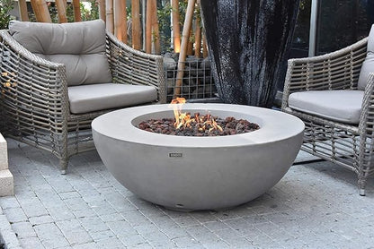 Elementi | Lunar Gas Fire Pit Cast Concrete 42" Round Fire Table, Outdoor Fire Pit Electronic Ignition | Canvas Cover, Lava Rock Included | Light Gray (Natural Gas)