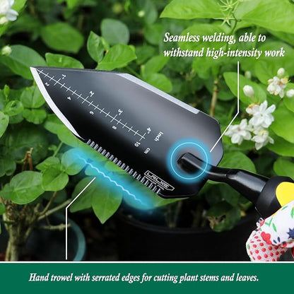Garden Shovel-Heavy Duty Gardening Hand Trowel, Stainless Steel Garden Trowel with Rubberized Handle, Garden Tool for Soil Planting Digging Transplanting(Hand Trowel) (Yellow Handle)