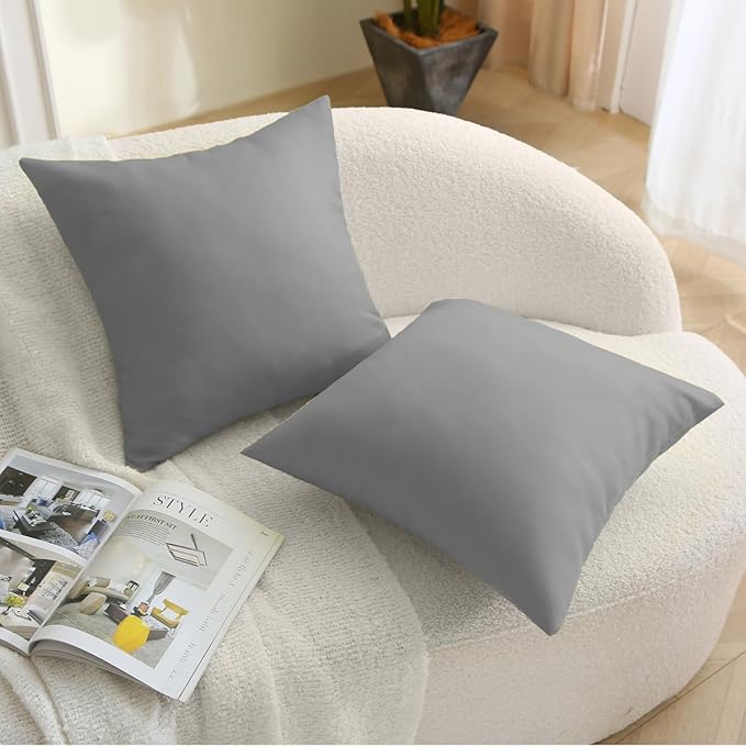 18" x 18" Throw Pillows, Outdoor Waterproof Pillows with Inserts, Square Decorative Pillows for Patio Furniture Garden Couch Sofa Home(Light Gray, Set of 4)